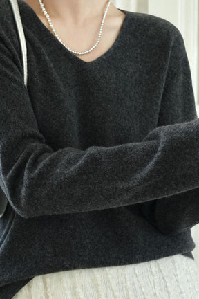 Women's Wool Relaxed Fit V Neck Sweater — View 8