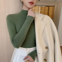 Women's Wool Fitted Mock Neck Sweater — View 5