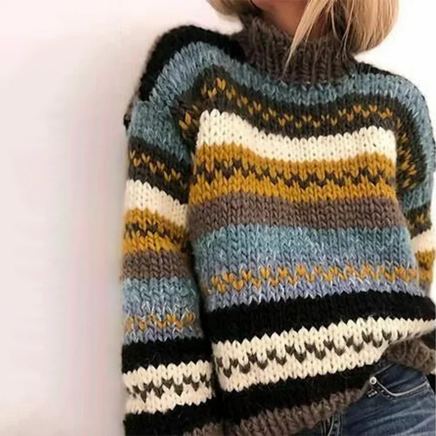 Women's Striped Turtleneck Sweater — View 1