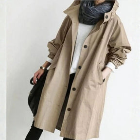 Women's Long Button-Front City Coat | Edith in Beige - Juana Fashion