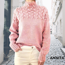 Women's Wool Cable Knit Turtleneck Sweater — View 3