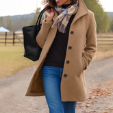 Women's Classic Button-Front Winter Coat | Helga in Khaki - Juana Fashion