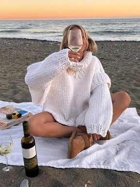 Women's Oversized Textured Turtleneck Sweater — View 3