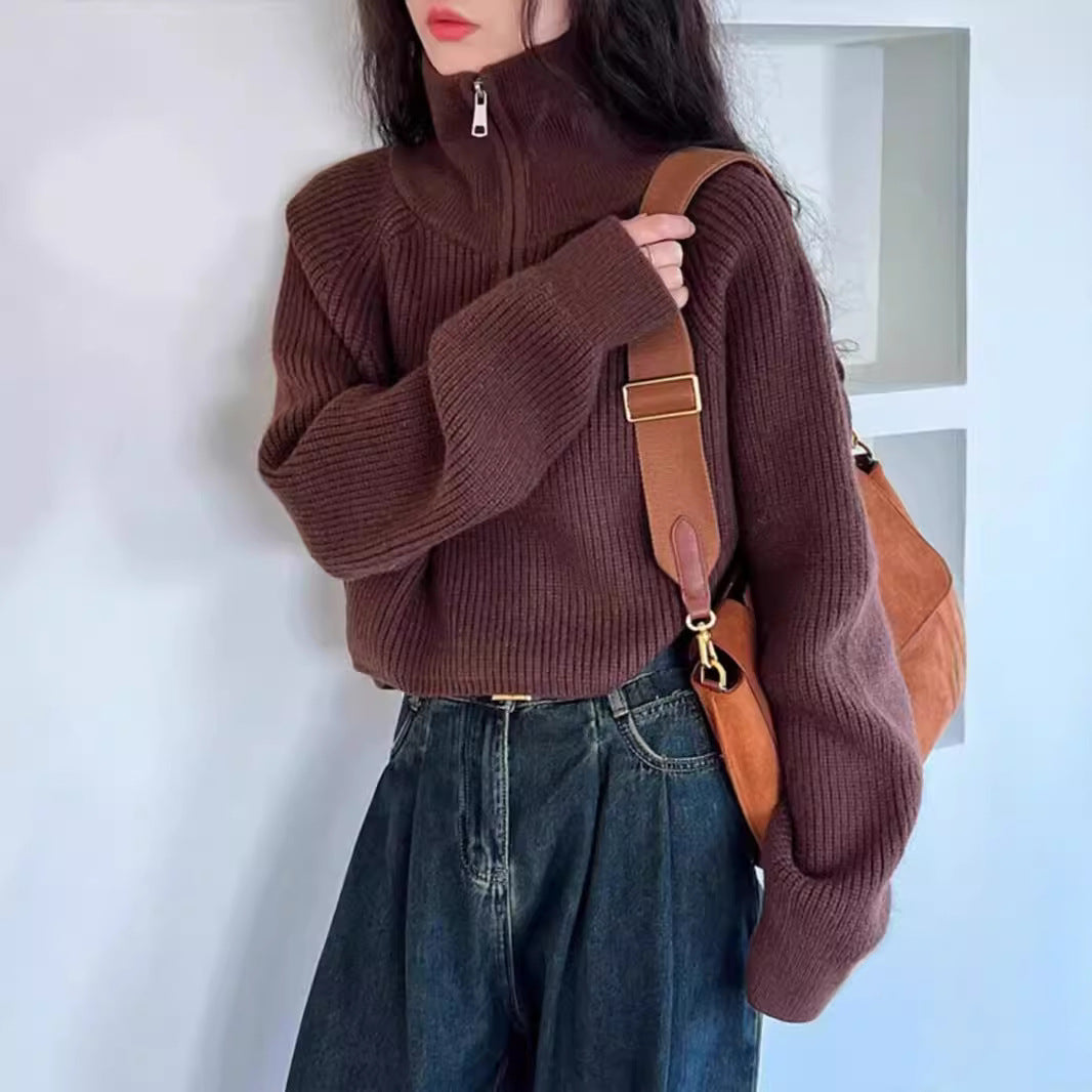 Women's Batwing Sleeve Half Zip Sweater — View 1