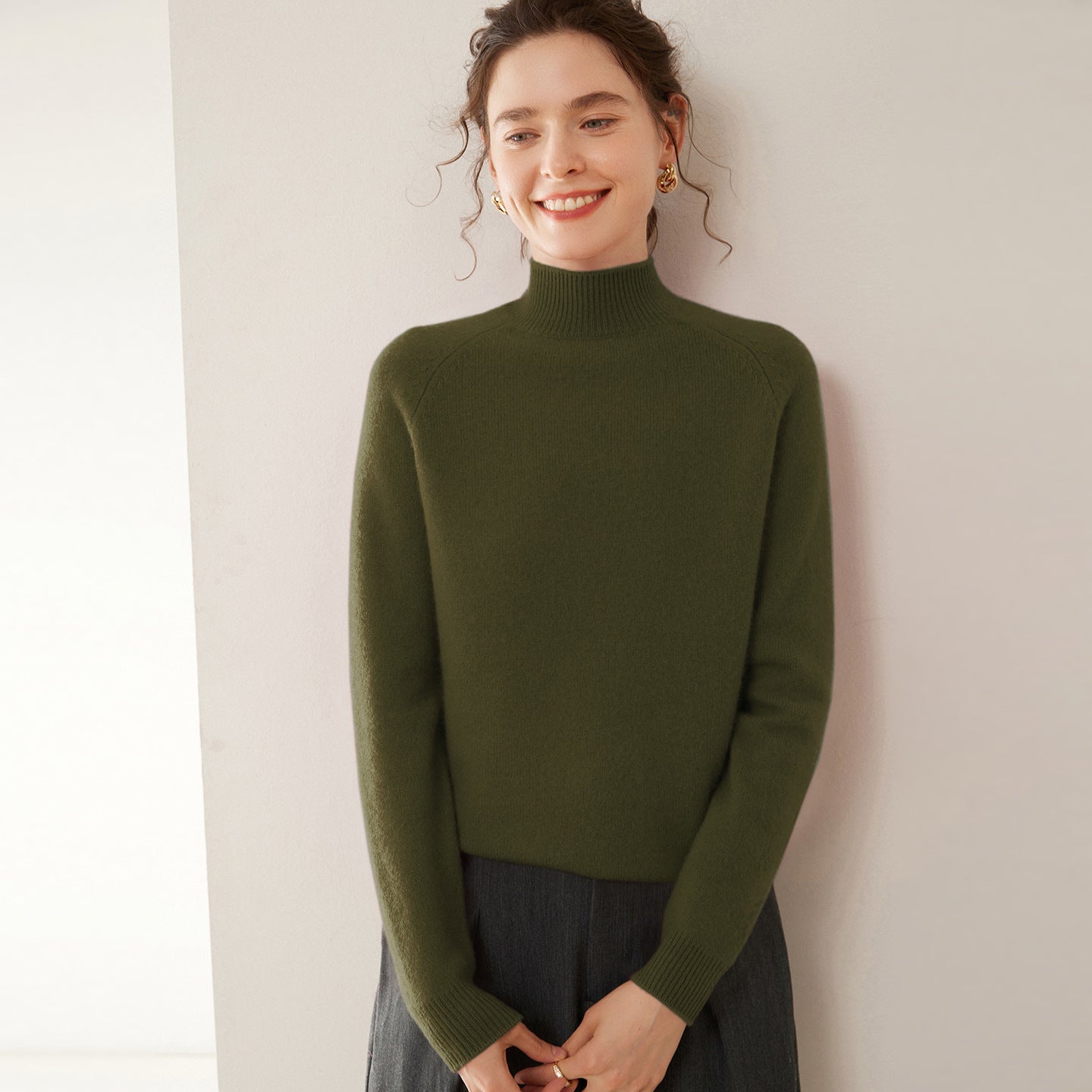 Women's Cashmere Mock Neck Sweater — View 8