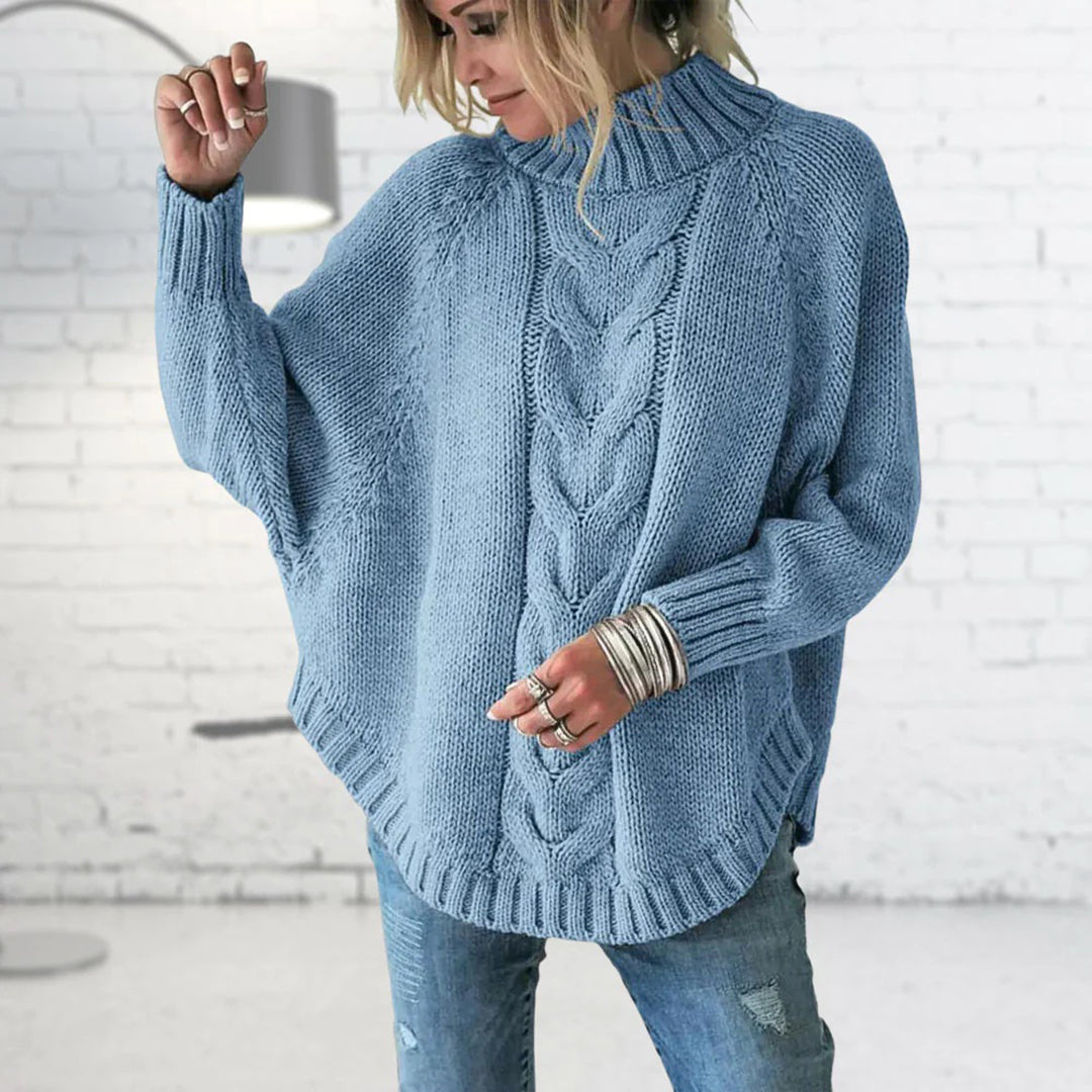 Women's Chunky Knit Batwing Sleeve Turtleneck Sweater — View 1