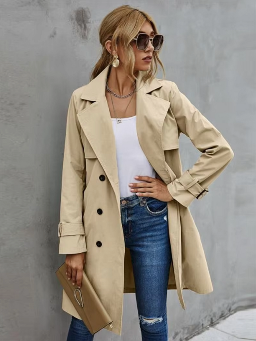 Women's Long Sleeve Trench Coat — View 1