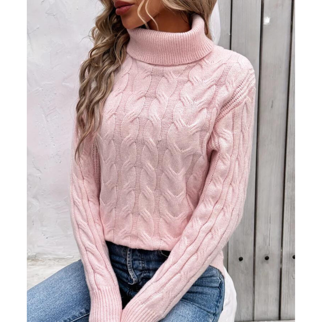 Women's Cable Knit Turtleneck Sweater — View 3