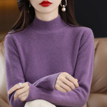 Women's Wool Ribbed Textured Mock Neck Sweater — View 10