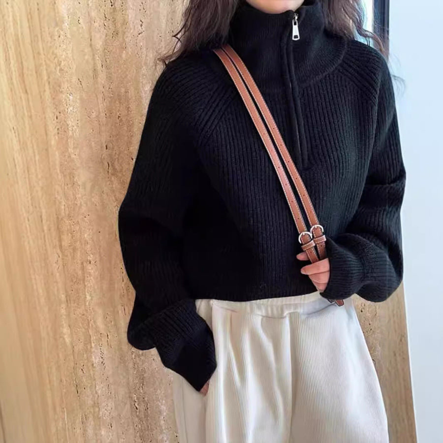 Women's Batwing Sleeve Half Zip Sweater — View 2