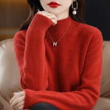 Women's Wool Ribbed Textured Mock Neck Sweater — View 12