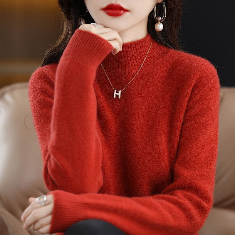 Women's Wool Ribbed Textured Mock Neck Sweater — View 12