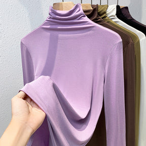 Women's Ribbed Textured Long Sleeve Mock Neck Top — View 2