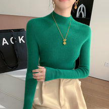 Women's Cashmere Long Sleeve Mock Neck Top — View 3