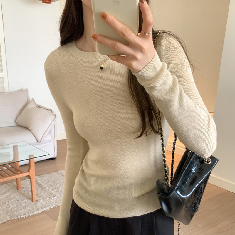 Women's Fitted Long Sleeve Crewneck Sweater — View 8