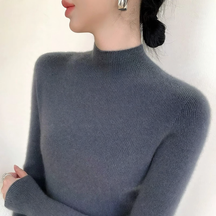 Women's Wool Fitted Mock Neck Sweater — View 2