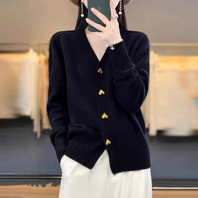 Women's Button Detail V Neck Cardigan — View 10