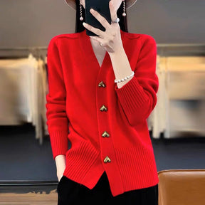Women's Button Detail V Neck Cardigan — View 4