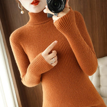 Women's Fitted Ribbed Striped Turtleneck Sweater — View 3