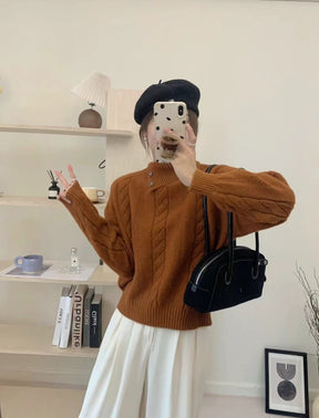 Women's Cable Knit Asymmetric Short Sweater — View 9