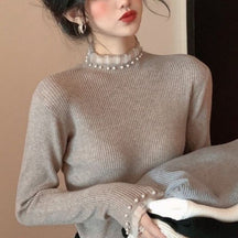 Women's Pearl Detail Mock Neck Sweater — View 8