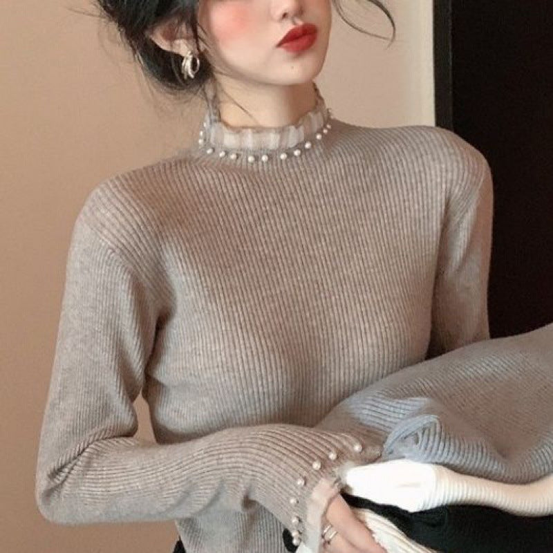 Women's Pearl Detail Mock Neck Sweater — View 8