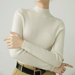 Women's Cashmere Fitted Mock Neck Sweater — View 1