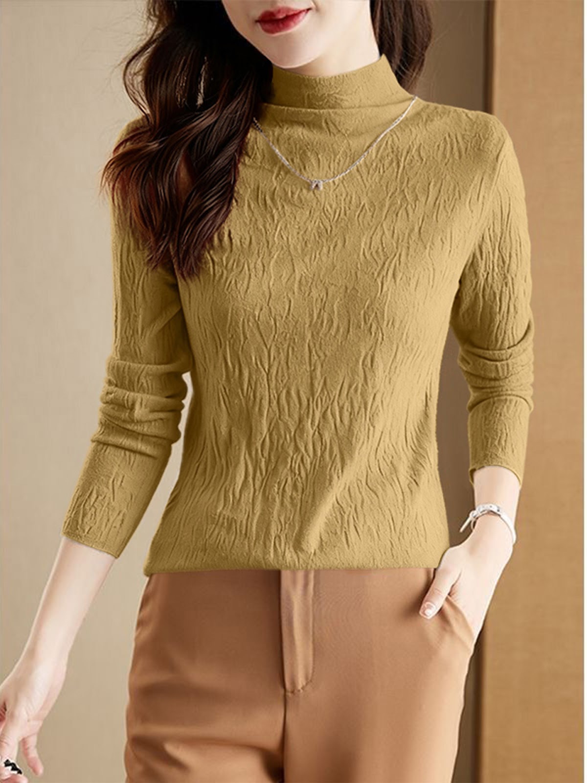 Women's Wool Textured Mock Neck Sweater — View 10