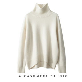 Women's Cashmere Relaxed Fit Mock Neck Sweater — View 8
