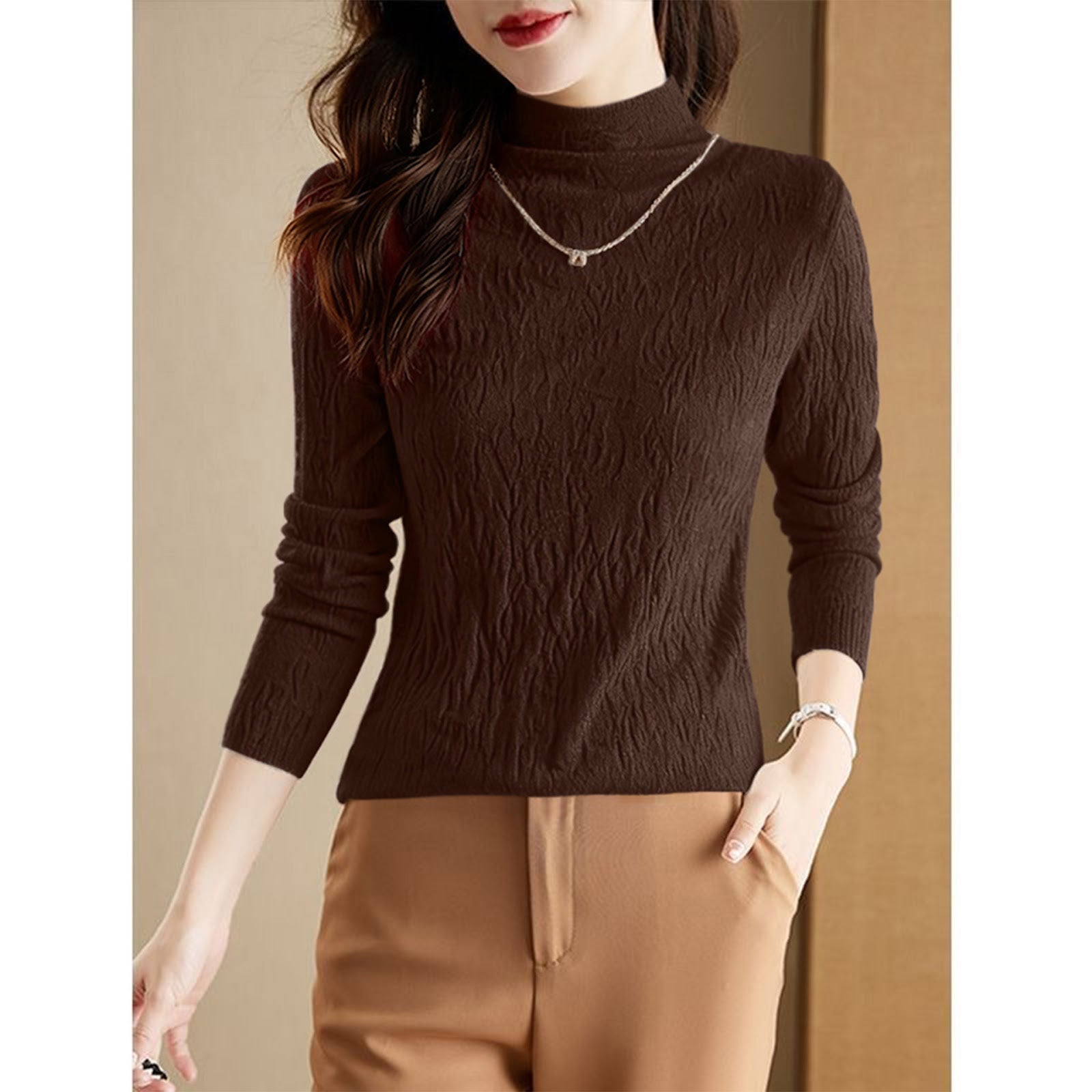 Women's Wool Textured Mock Neck Sweater — View 2