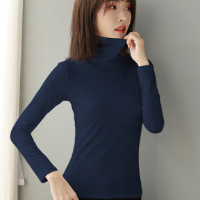 Women's Wool Fitted Long Sleeve Mock Neck Top — View 3