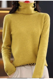 Women's Wool Fitted Chunky Knit Turtleneck Sweater — View 3