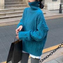 Women's Cable Knit Turtleneck Sweater — View 4