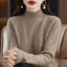 Women's Wool Ribbed Textured Mock Neck Sweater — View 5
