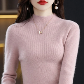 Women's Cashmere Fitted Mock Neck Sweater — View 4