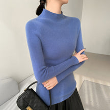 Women's Cashmere Fitted Mock Neck Sweater — View 11
