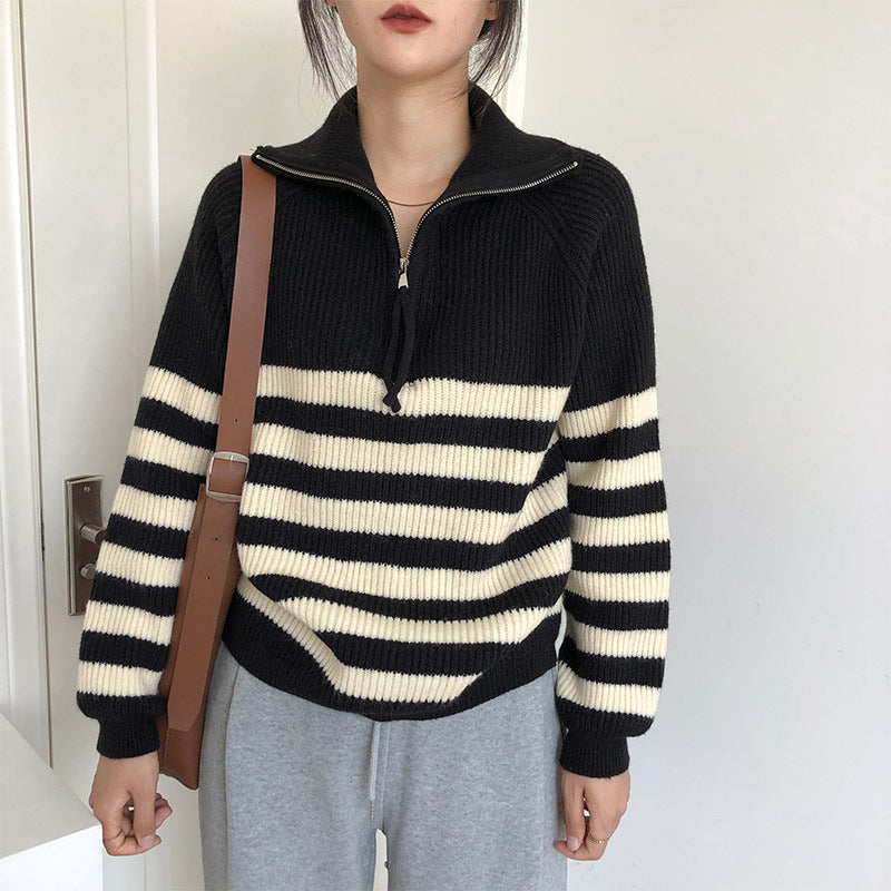 Women's Striped Zip Front Cardigan — View 6