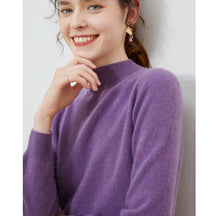 Women's Wool Relaxed Fit Ribbed Mock Neck Sweater — View 4