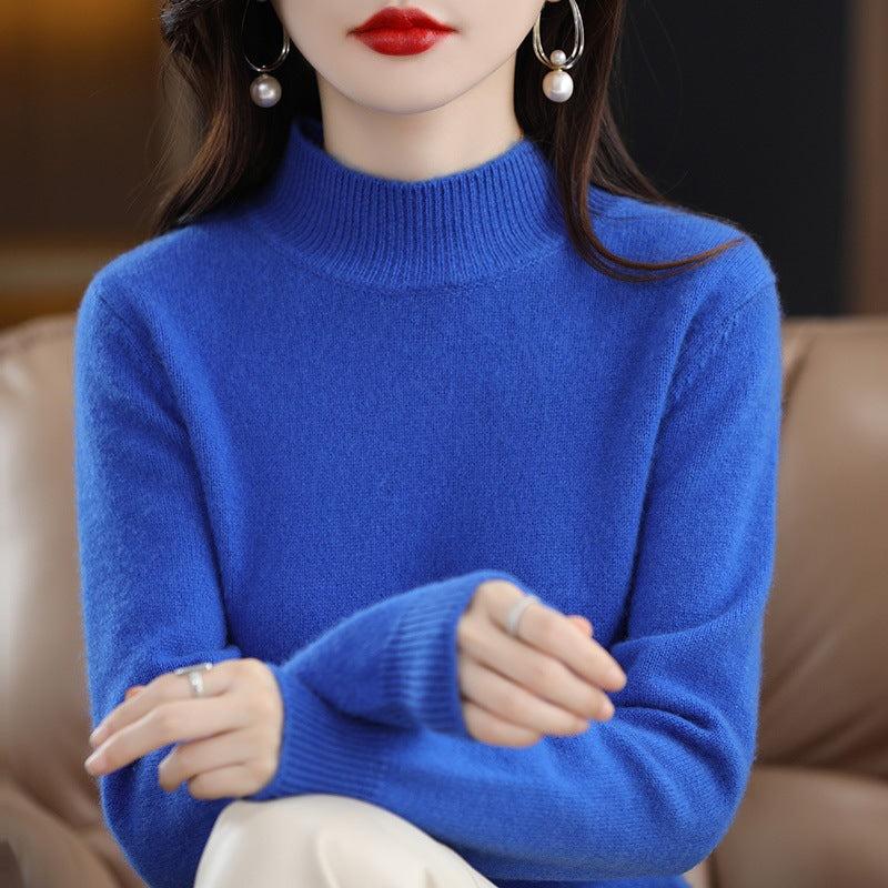 Women's Wool Ribbed Textured Mock Neck Sweater — View 6