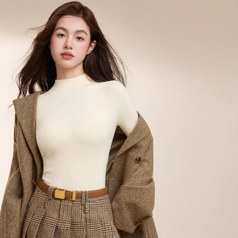 Women's Wool Fitted Long Sleeve Mock Neck Top — View 1