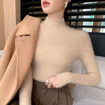 Women's Wool Fitted Mock Neck Sweater — View 6