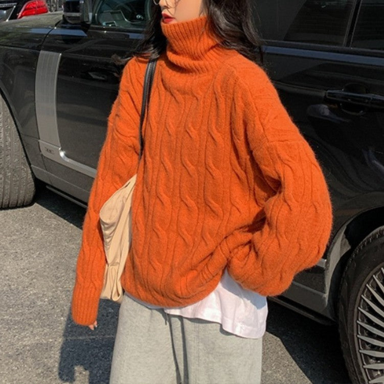 Women's Cable Knit Turtleneck Sweater — View 2