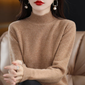Women's Wool Ribbed Textured Mock Neck Sweater — View 2