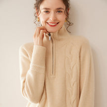 Women's Cashmere Cable Knit Raglan Sleeve Mock Neck Sweater — View 6