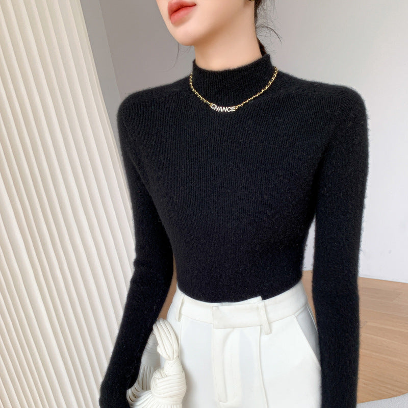 Women's Cashmere Fitted Ribbed Mock Neck Sweater — View 5