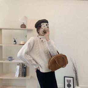 Women's Cable Knit Asymmetric Short Sweater — View 4