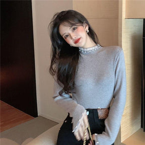 Women's Pearl Detail Mock Neck Sweater — View 6