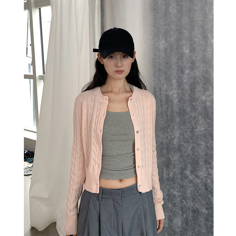 Women's Cable Knit Crewneck Cardigan — View 5