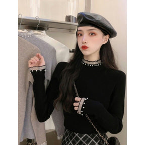 Women's Pearl Detail Mock Neck Sweater — View 1