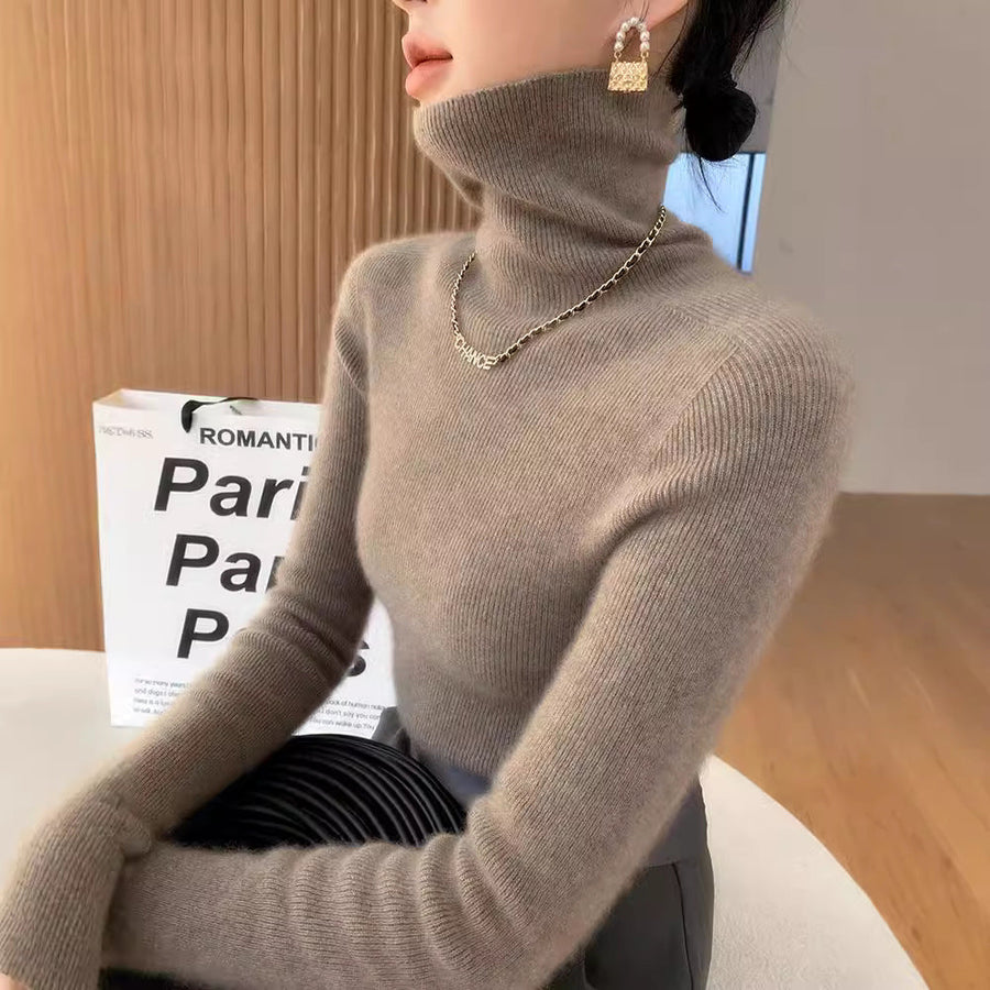 Women's Cashmere Fitted Ribbed Turtleneck Sweater — View 1